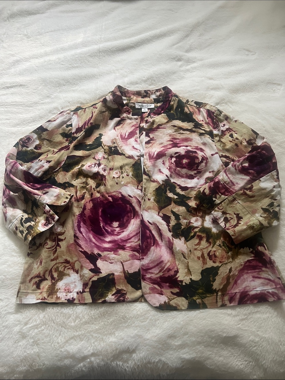 Coldwater Creek Floral Watercolor Jacket in Plum, Olive & Cream